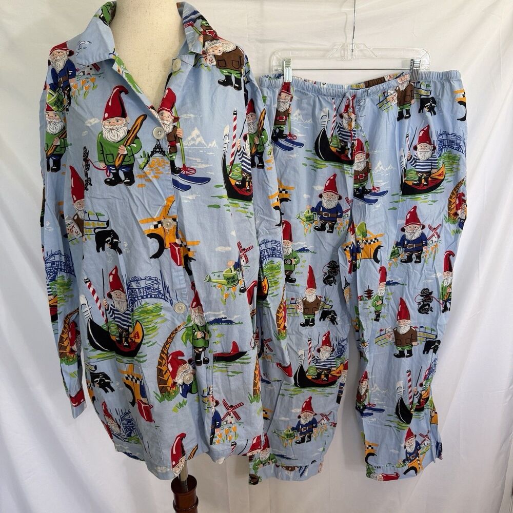Nick & Nora Cotton Pajama Set Traveling Gnome Size XXL Not Flannel Top Pant